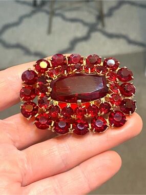 Vintage Red Czech Glass Brooch 1940’s